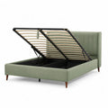 Lit coffre 160 x 200 cm en velours de polyester vert avec tête de lit rainurée