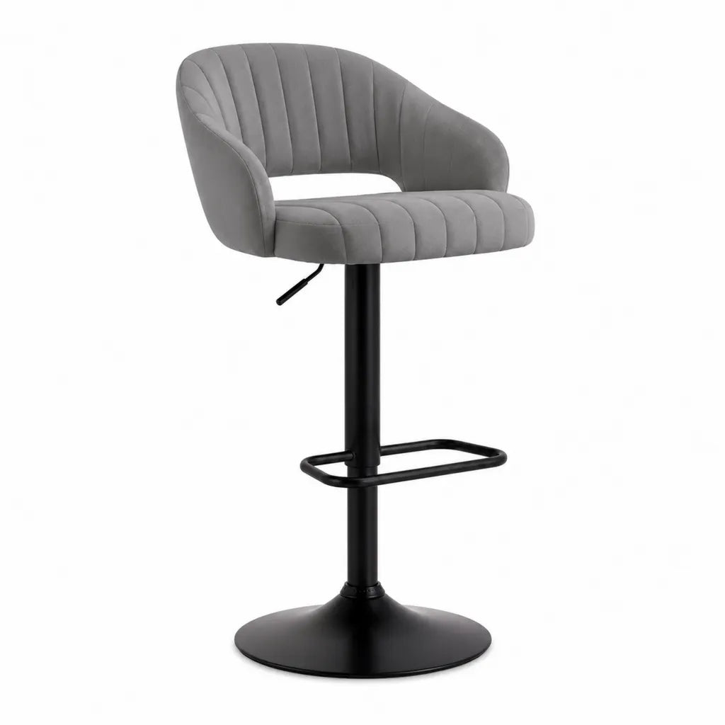 Tabouret de bar réglable en velours polyester gris avec dossier incurvé 50 x 52 x 87-109 cm