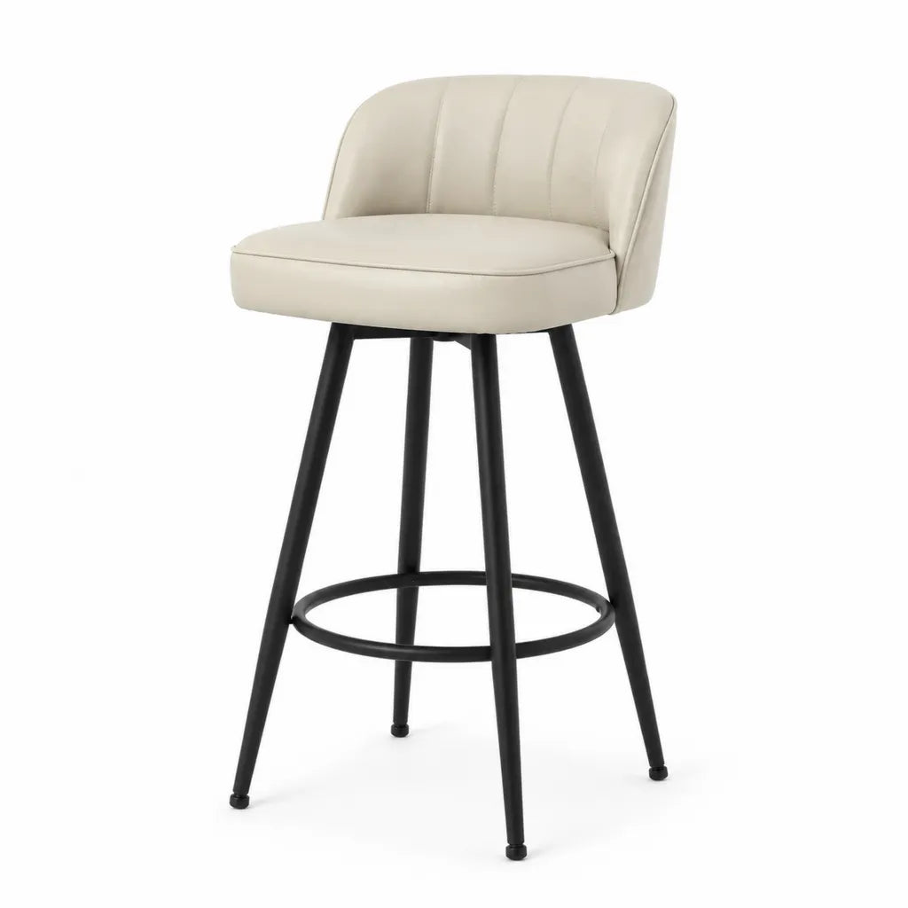 Tabouret de bar avec dossier en similicuir PU beige pieds en acier noir 49 x 54 x 105 cm