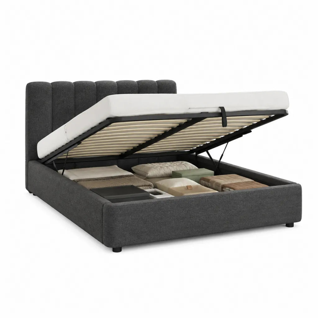 Lit coffre 160 x 200 cm en polyester gris anthracite rectangulaire