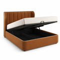 Lit coffre rectangulaire 160 x 200 cm en velours de polyester marron avec tête de lit capitonnée