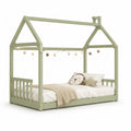Lit cabane enfant 90 x 190 cm en pin massif vert sauge