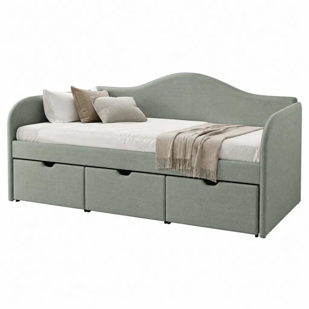 Lit banquette 90 x 200 cm avec 3 tiroirs en polyester vert sauge