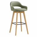 Tabouret de bar avec dossier enveloppant en PU vert olive pieds en hévéa massif 54 x 52 x 99 cm
