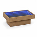Table basse rectangulaire 100 x 60 x 40 cm en panneaux MDF décor chêne avec plateau en verre et éclairage LED bleu