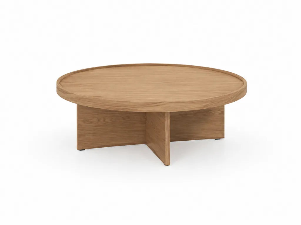 Table basse ronde Ø 90 cm en MDF plaqué chêne naturel