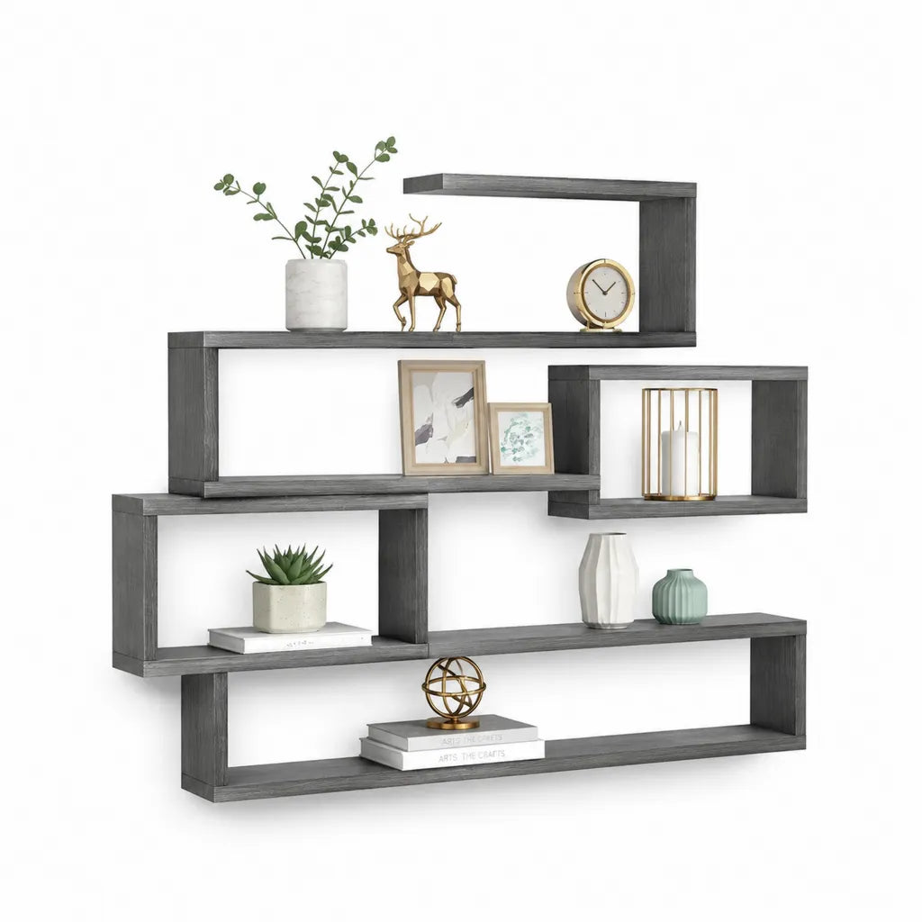 Étagère murale de rangement modulable 5 niveaux en MDF rectangulaire gris anthracite 160 x 24 x 100 cm