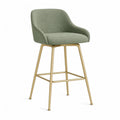 Tabouret de bar avec accoudoirs en polyester vert olive et acier doré 54 x 55 x 99 cm