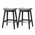 Lot de 2 tabourets de bar à assise incurvée en polyester gris et bois massif noir 43 x 34 x 66 cm