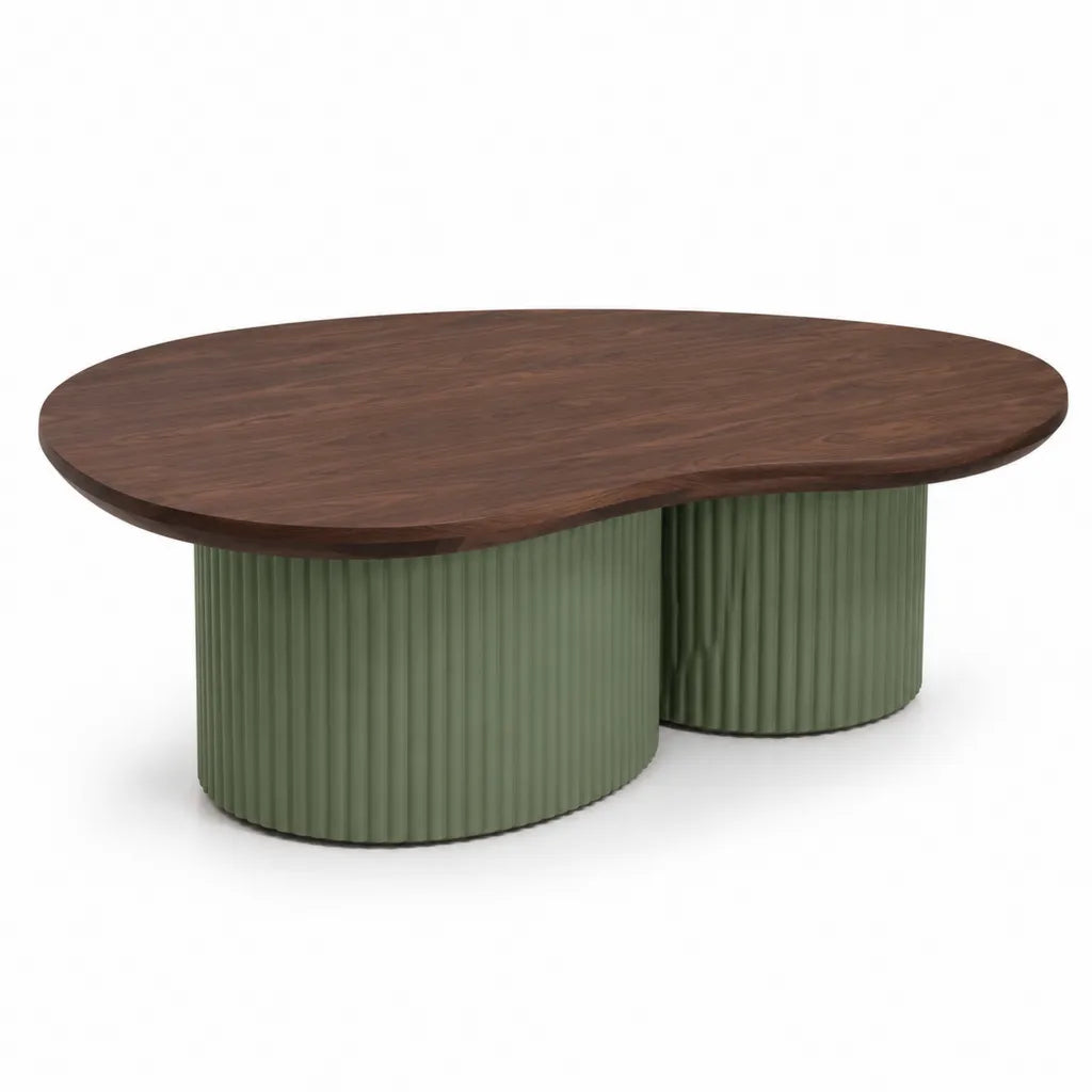Table basse ovale 120 x 60 x 40 cm en MDF décor noyer vert sauge