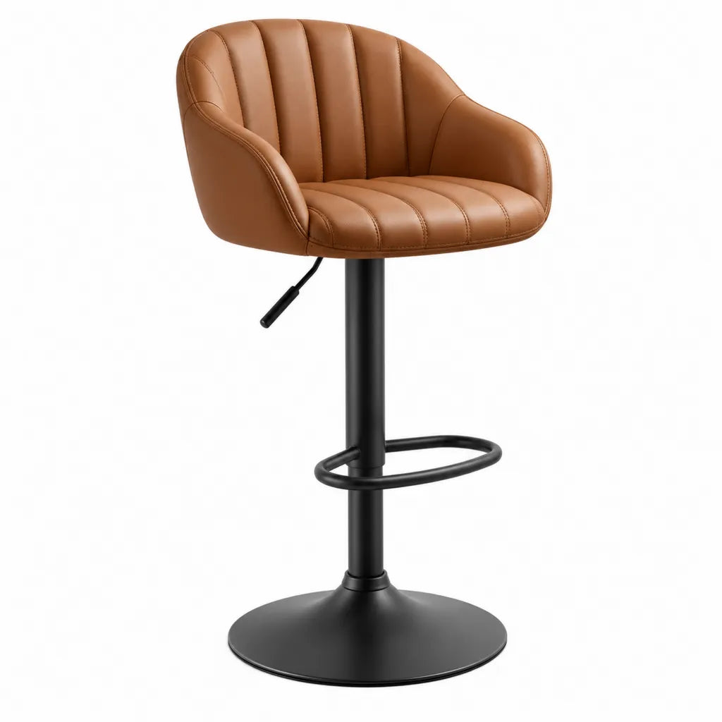 Tabouret de bar réglable pivotant avec accoudoirs en similicuir PU marron 50 x 53 x 92-112 cm